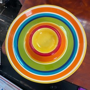 PIER 1 COLORFUL SUMMER STRIPES IRONSTONE CHIP & DIP SERVING PLATTER